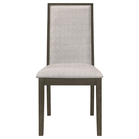 Kelly Upholstered Solid Back Dining Side Chair Beige and Dark Grey (Set of 2) by Coaster at Eve Furniture
