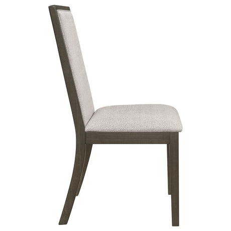 Kelly Upholstered Solid Back Dining Side Chair Beige and Dark Grey (Set of 2) by Coaster at Eve Furniture