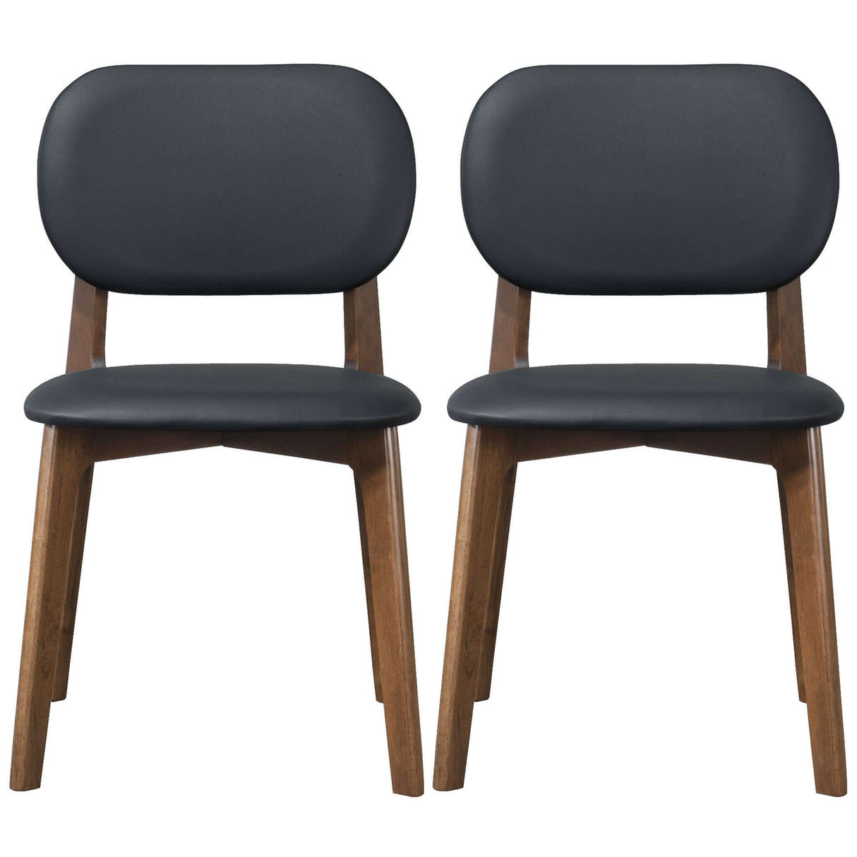 Kelsey Mid-Century Modern Black Leather Dining Chair (Set of 2)