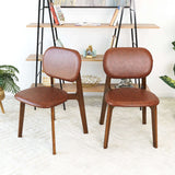 Kelsey Mid-Century Modern Brown Leather Dining Chair (Set of 2)