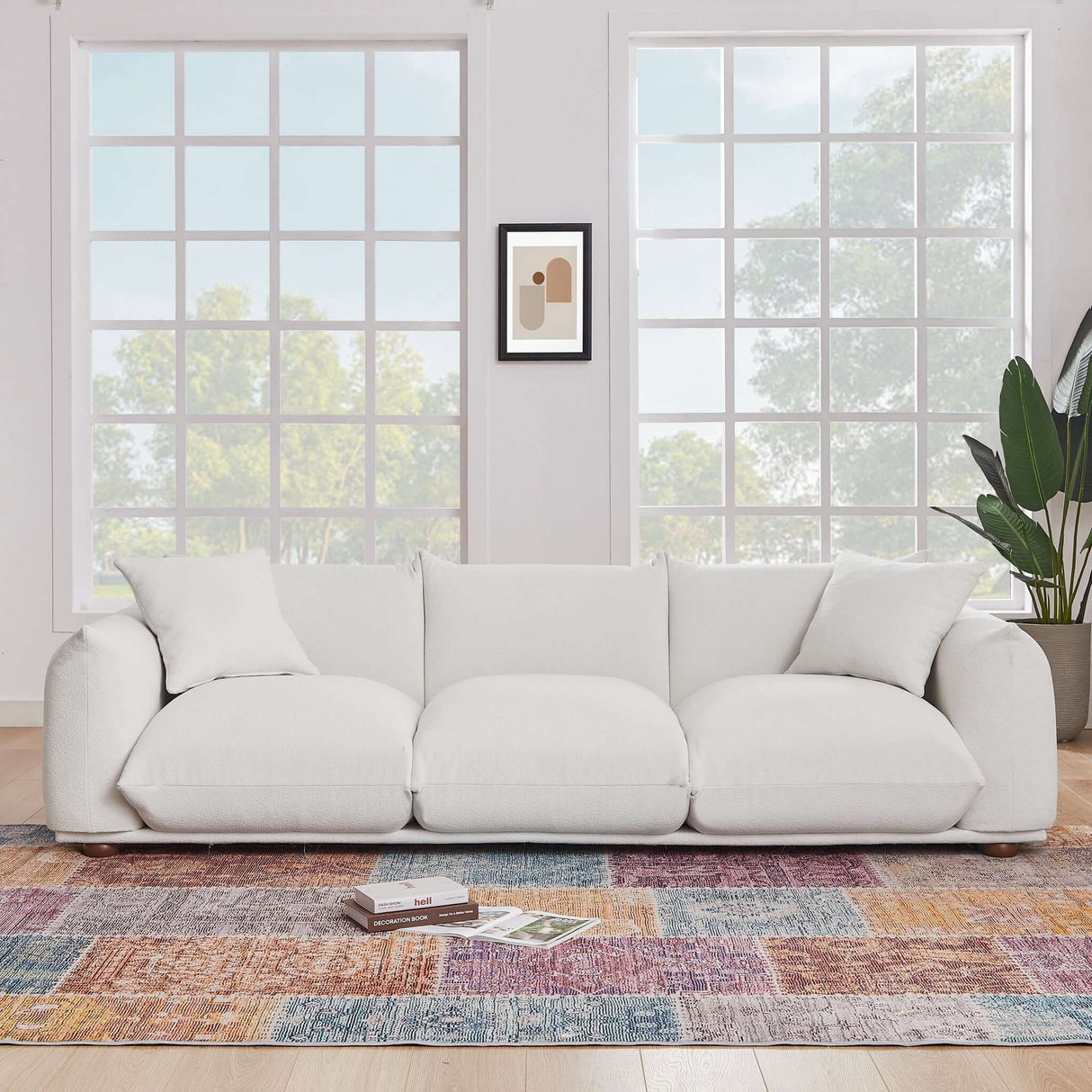 Kely Mid-Century Modern 100'' Boucle Upholstered Sofa Cream