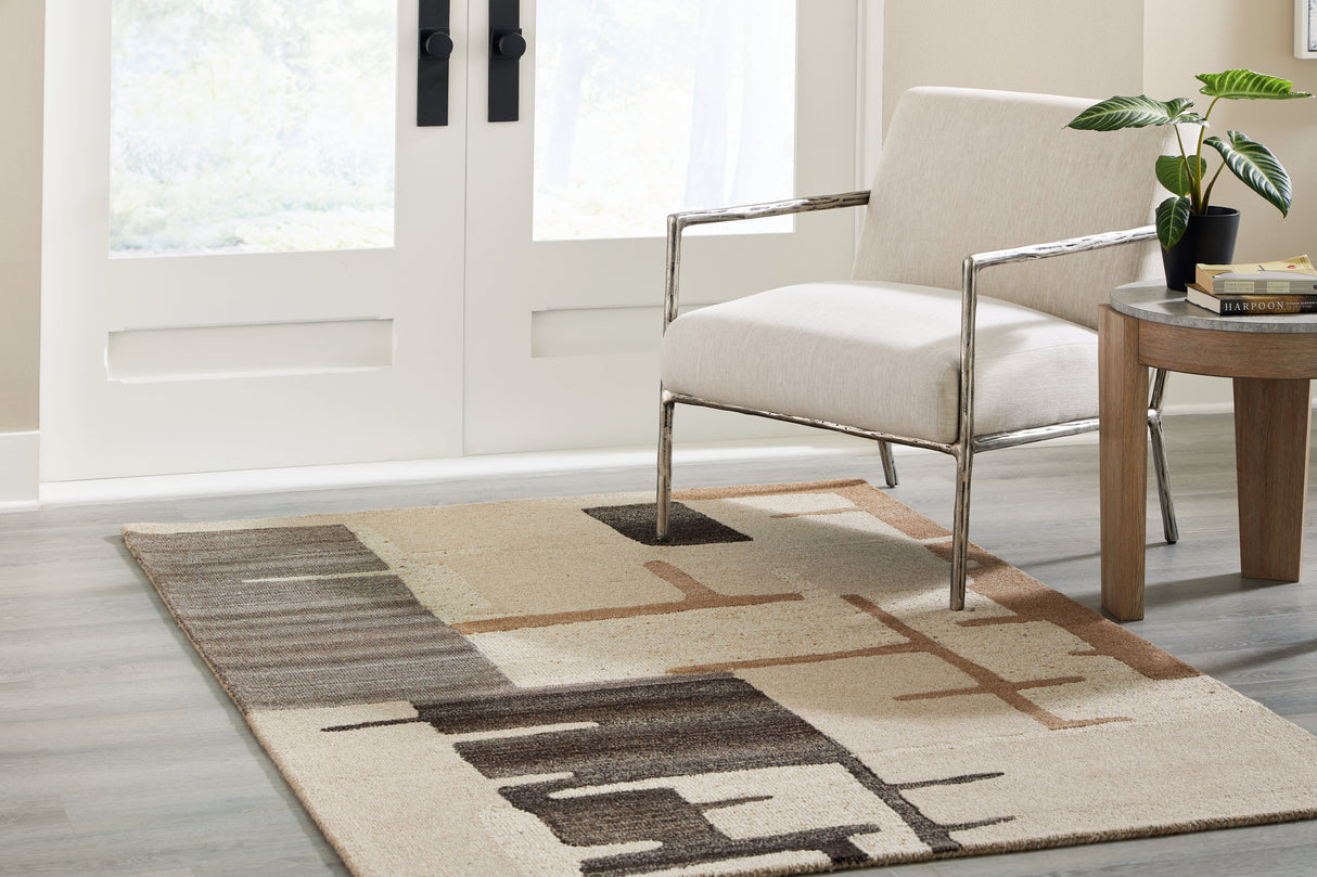 Kencher Beige/Brown Medium Rug by Ashley at Eve Furniture