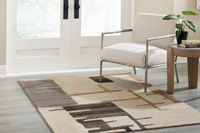 Kencher Beige/Brown Medium Rug by Ashley at Eve Furniture