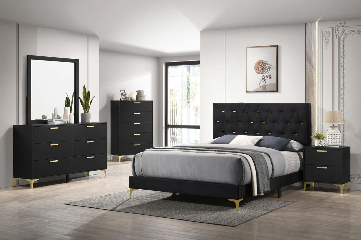 Kendall Black/Gold 5-Piece Tufted Panel California King Bedroom Set