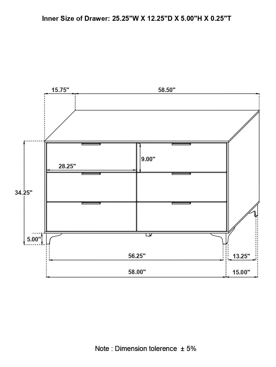 Kendall White 6-Drawer Dresser