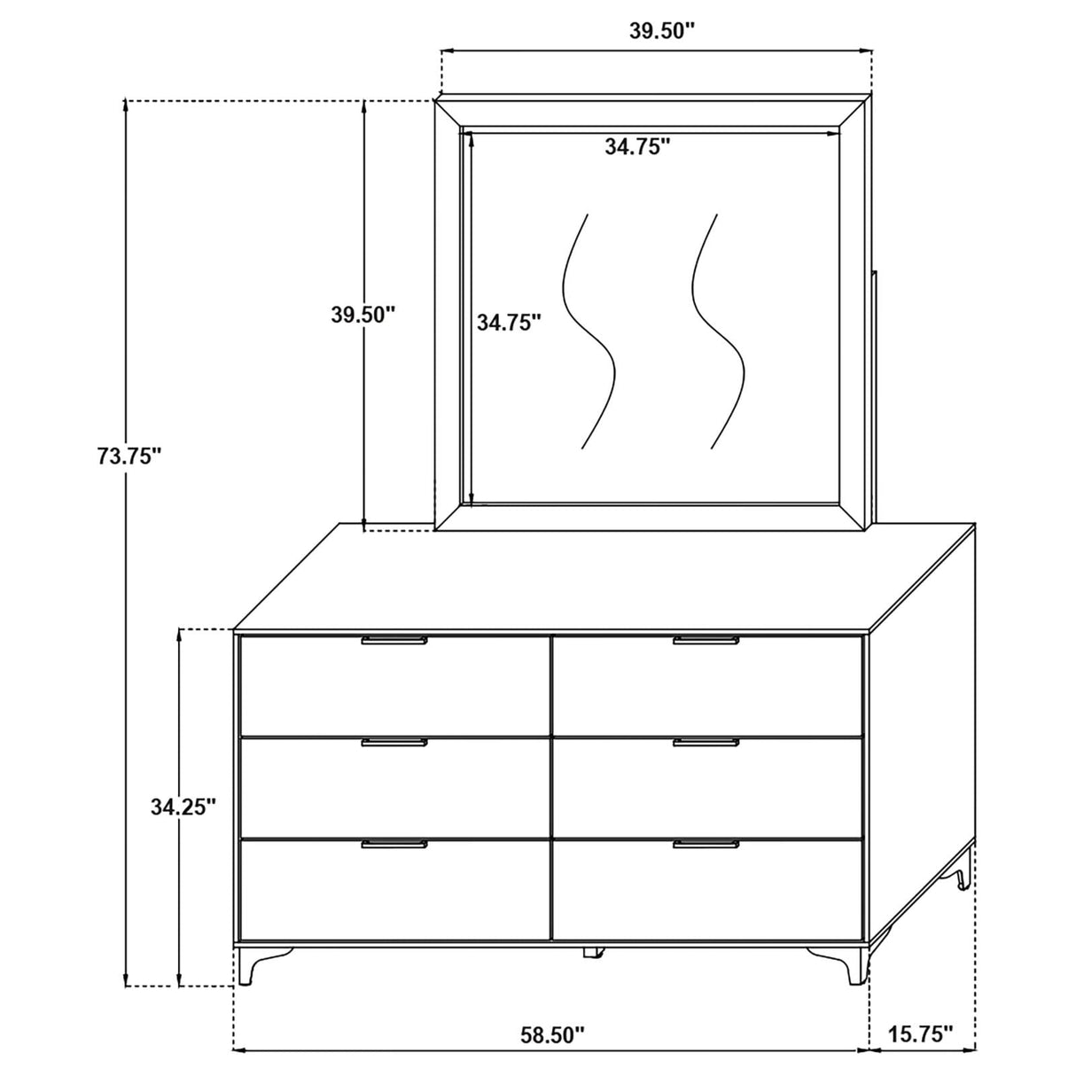 Kendall 6-drawer Dresser with Mirror Black and Gold