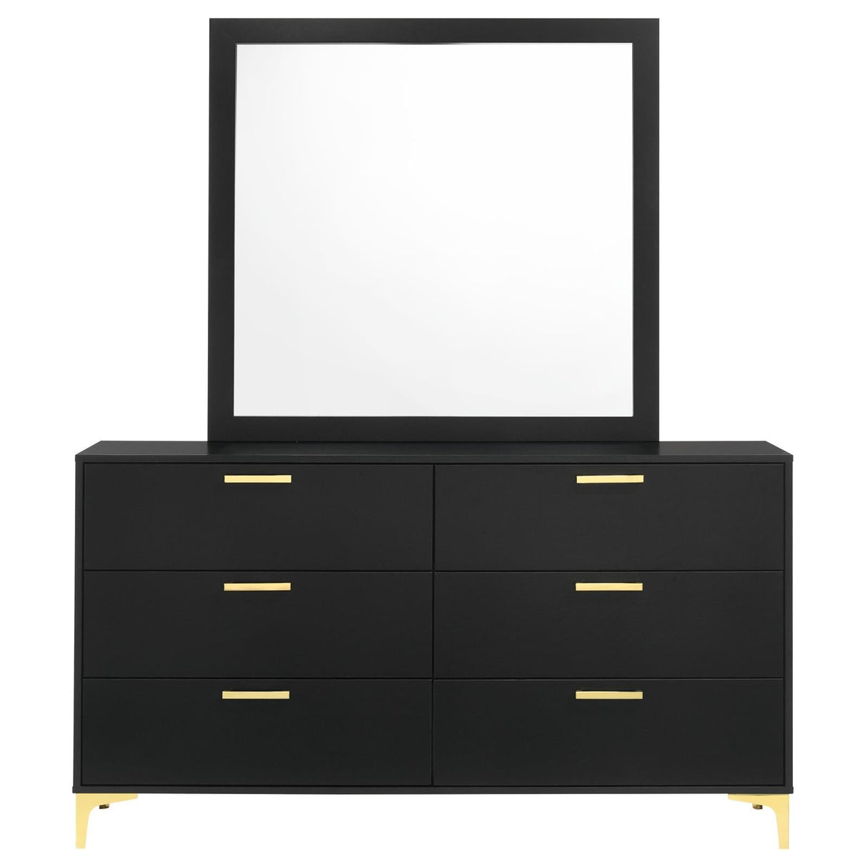 Kendall 6-drawer Dresser with Mirror Black and Gold