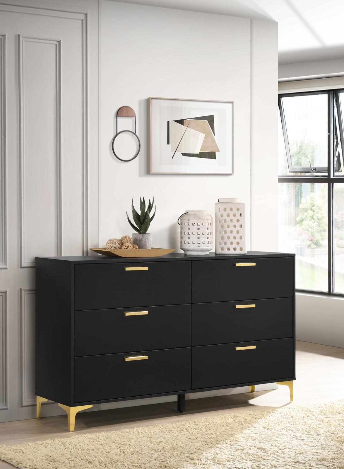 Kendall Black and Gold 6-Drawer Dresser by Coaster at Eve Furniture