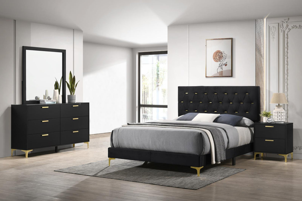 Kendall Black/Gold 4-Piece Tufted Panel Queen Bedroom Set by Coaster at Eve Furniture