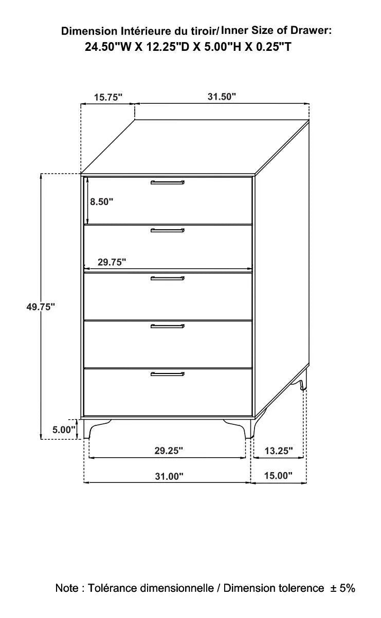 Kendall Black/Gold 5-Drawer Chest by Coaster at Eve Furniture