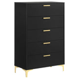 Kendall Black/Gold 5-Piece Tufted Panel Eastern King Bedroom Set by Coaster at Eve Furniture