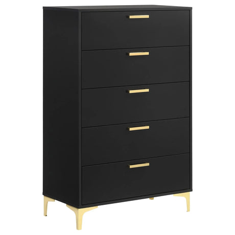Kendall Black/Gold 5-Piece Tufted Panel Queen Bedroom Set by Coaster at Eve Furniture