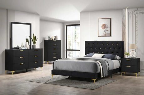 Kendall Black/Gold 5-Piece Tufted Panel Queen Bedroom Set by Coaster at Eve Furniture