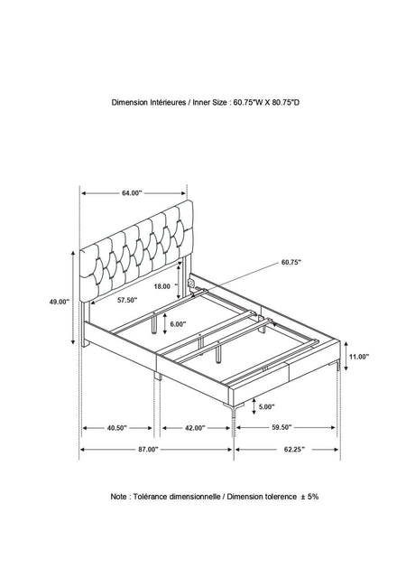 Kendall Black/Gold Tufted Panel Queen Bed by Coaster at Eve Furniture