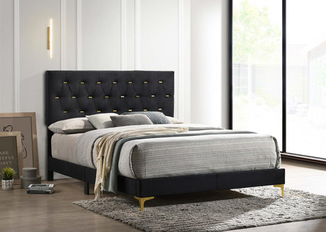 Kendall Tufted Panel California King Bed Black/Gold