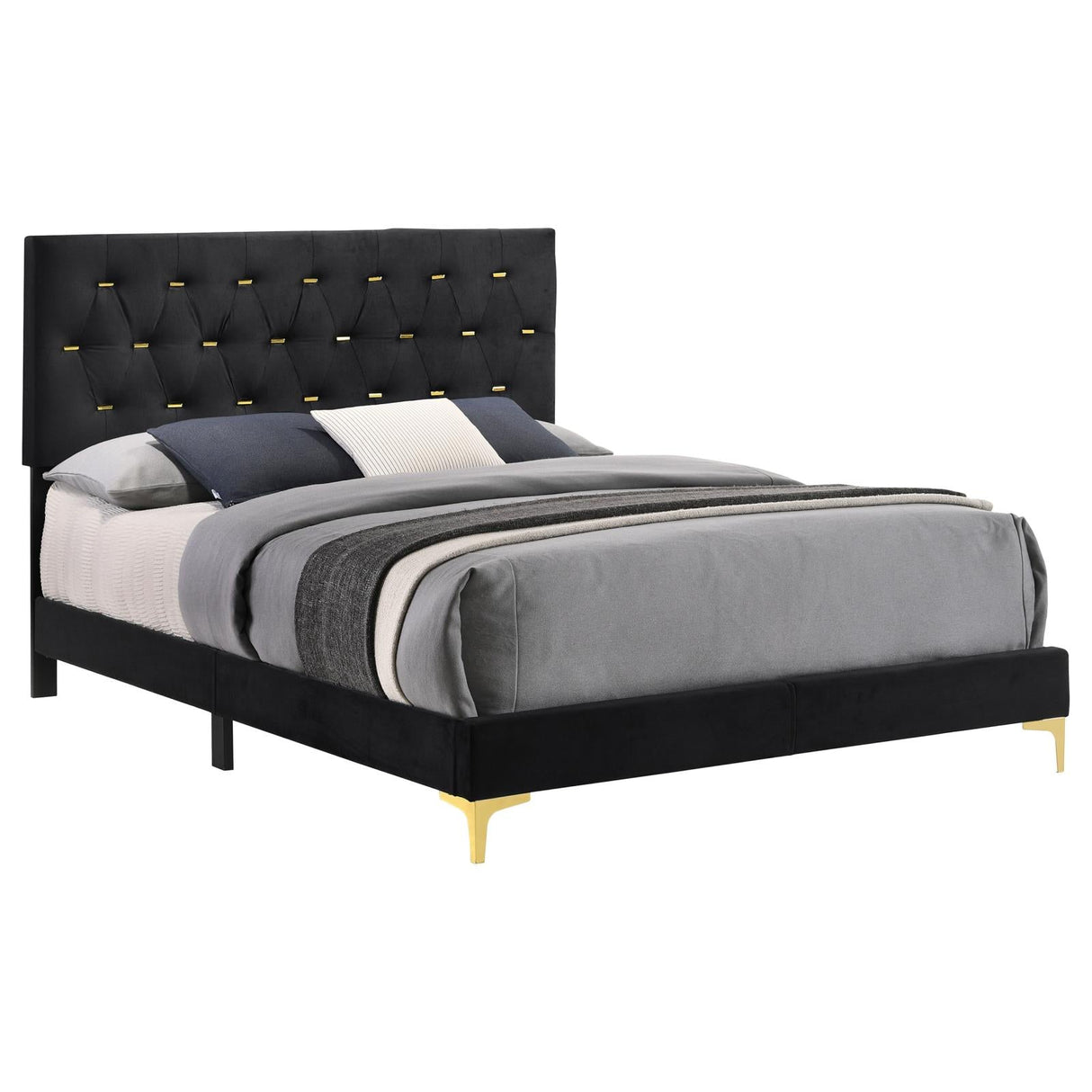 Kendall Tufted Panel Queen Bed Black/Gold