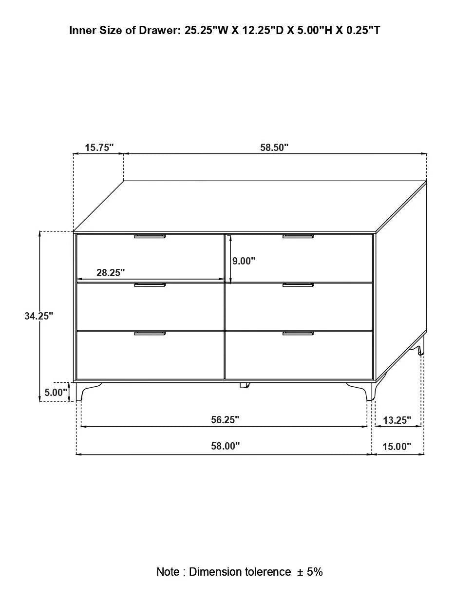 Kendall White 6-Drawer Dresser by Coaster at Eve Furniture