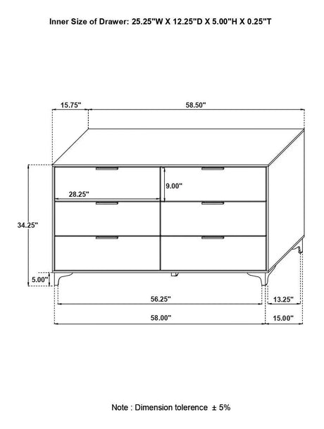 Kendall White 6-Drawer Dresser by Coaster at Eve Furniture