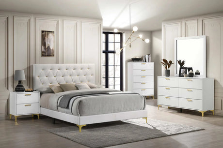 Kendall White and Gold Upholstered Panel Bedroom Set by Coaster at Eve Furniture