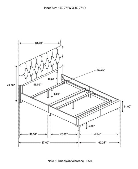 Kendall White Tufted Upholstered Panel Queen Bed by Coaster at Eve Furniture