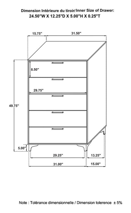 Kendall Black/Gold 5-Drawer Chest by Coaster at Eve Furniture