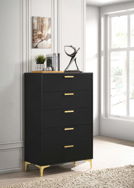 Kendall Black/Gold 5-Drawer Chest by Coaster at Eve Furniture