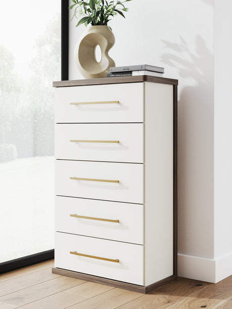Kendanport Brown/White Five Drawer Chest by Ashley at Eve Furniture