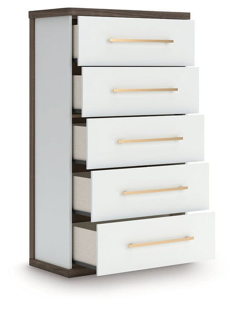 Kendanport Brown/White Five Drawer Chest by Ashley at Eve Furniture