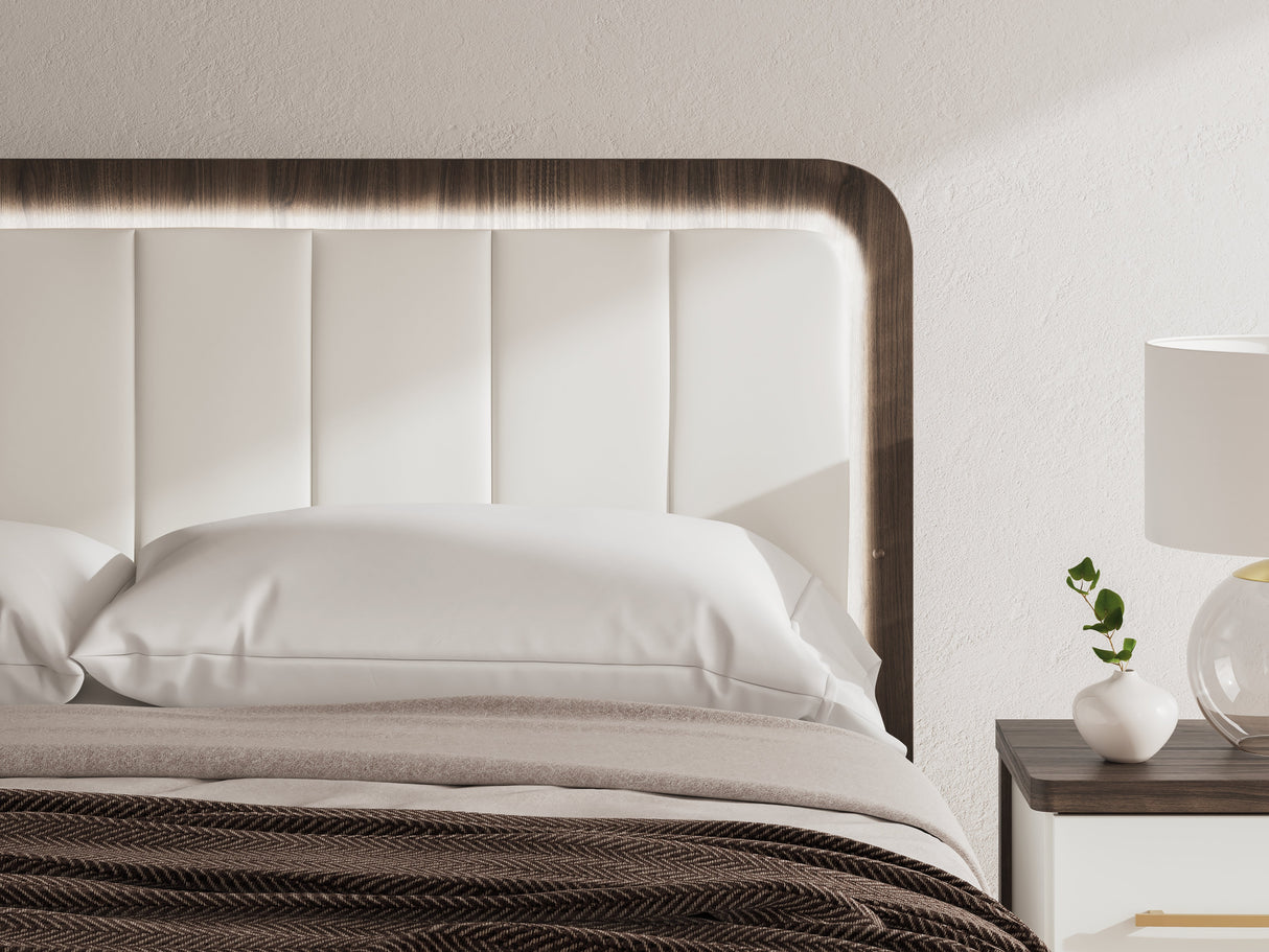 Kendanport White/Brown King Upholstered Bed by Ashley at Eve Furniture