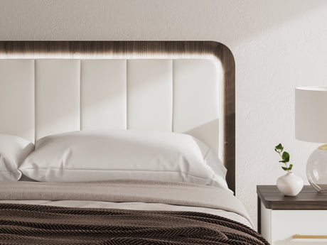 Kendanport White/Brown King Upholstered Bed by Ashley at Eve Furniture