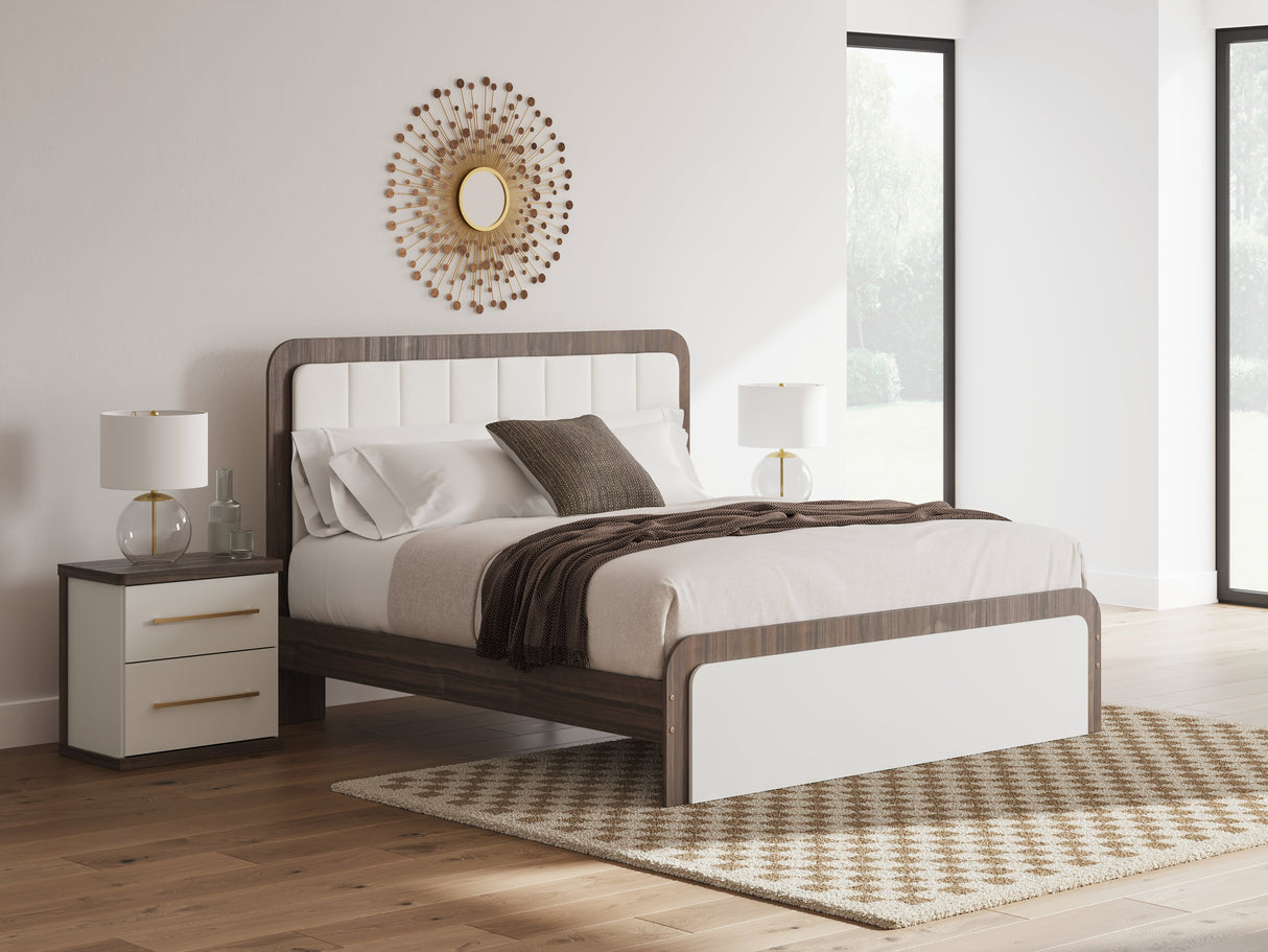 Kendanport White/Brown King Upholstered Bed by Ashley at Eve Furniture