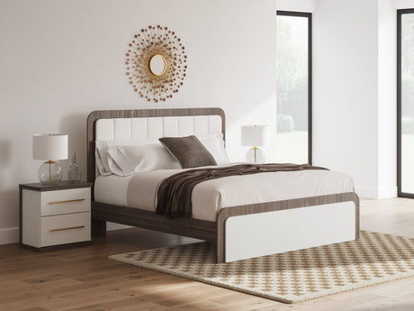 Kendanport White/Brown King Upholstered Bed by Ashley at Eve Furniture