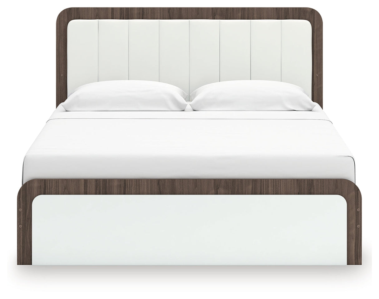 Kendanport White/Brown King Upholstered Bed by Ashley at Eve Furniture
