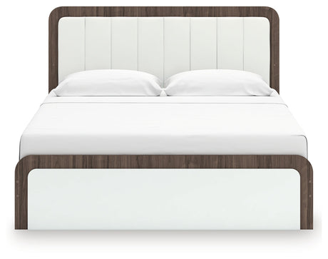 Kendanport White/Brown King Upholstered Bed by Ashley at Eve Furniture