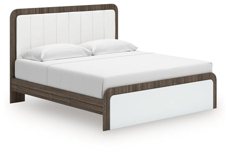 Kendanport White/Brown King Upholstered Bed, Dresser and Nightstand by Ashley at Eve Furniture