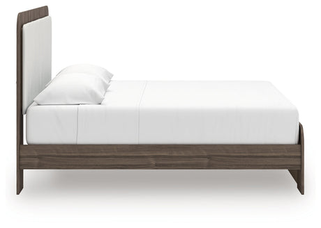 Kendanport White/Brown King Upholstered Bed, Dresser and Nightstand by Ashley at Eve Furniture