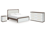Kendanport White/Brown King Upholstered Bed, Dresser and Nightstand by Ashley at Eve Furniture