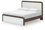 Kendanport White/Brown King Upholstered Bed, Dresser and Nightstand