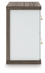 Kendanport White/Brown King Upholstered Bed, Dresser and Nightstand