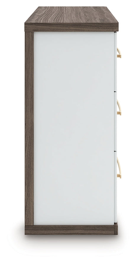 Kendanport White/Brown King Upholstered Bed, Dresser and Nightstand by Ashley at Eve Furniture