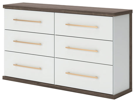 Kendanport White/Brown King Upholstered Bed, Dresser and Nightstand by Ashley at Eve Furniture