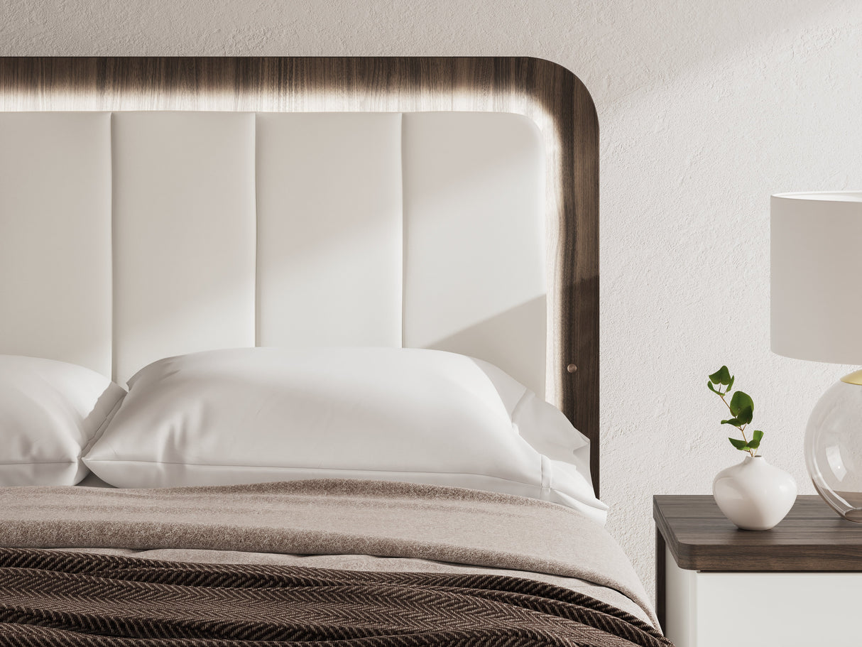 Kendanport White/Brown Queen Upholstered Bed by Ashley at Eve Furniture
