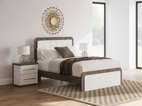Kendanport White/Brown Queen Upholstered Bed by Ashley at Eve Furniture