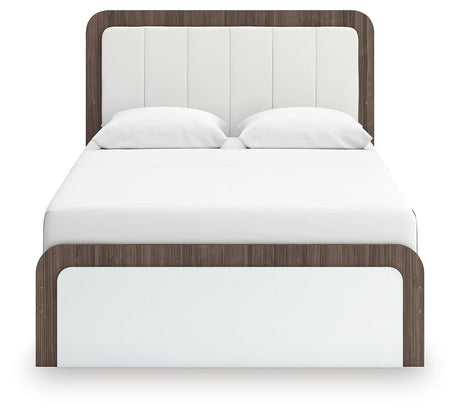 Kendanport White/Brown Queen Upholstered Bed by Ashley at Eve Furniture