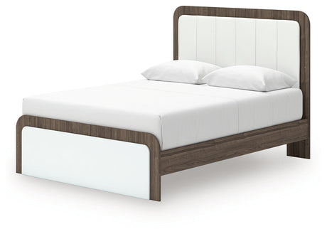 Kendanport White/Brown Queen Upholstered Bed by Ashley at Eve Furniture