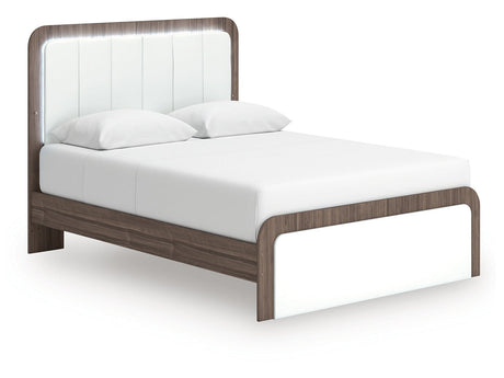 Kendanport White/Brown Queen Upholstered Bed by Ashley at Eve Furniture