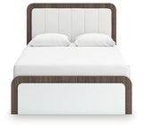 Kendanport White/Brown Queen Upholstered Bed, Dresser and Nightstand by Ashley at Eve Furniture