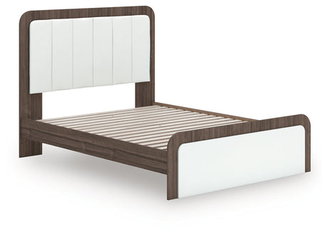 Kendanport White/Brown Queen Upholstered Bed, Dresser and Nightstand by Ashley at Eve Furniture