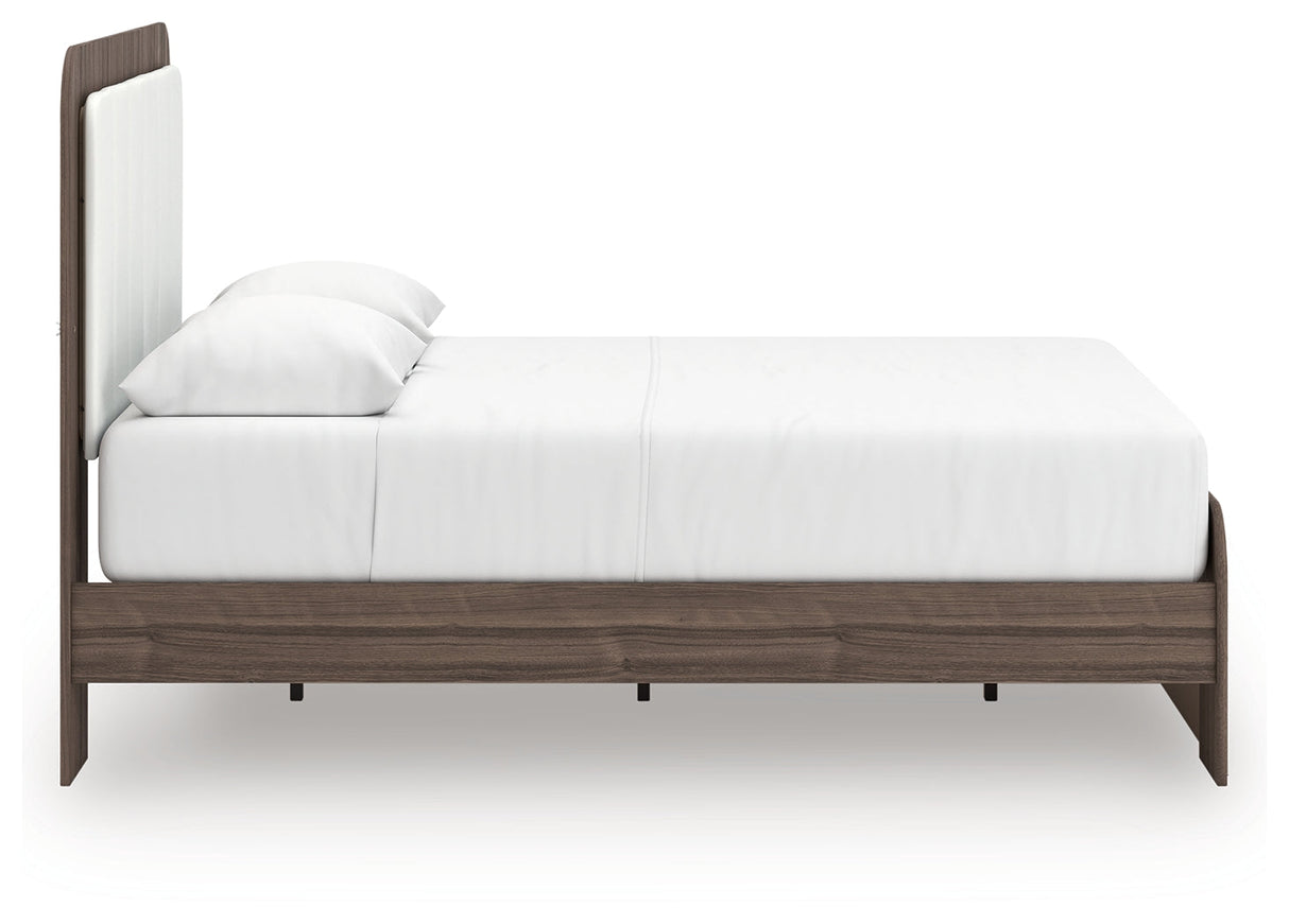 Kendanport White/Brown Queen Upholstered Bed, Dresser and Nightstand by Ashley at Eve Furniture