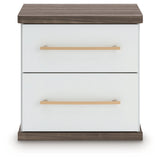 Kendanport White/Brown Queen Upholstered Bed, Dresser and Nightstand by Ashley at Eve Furniture